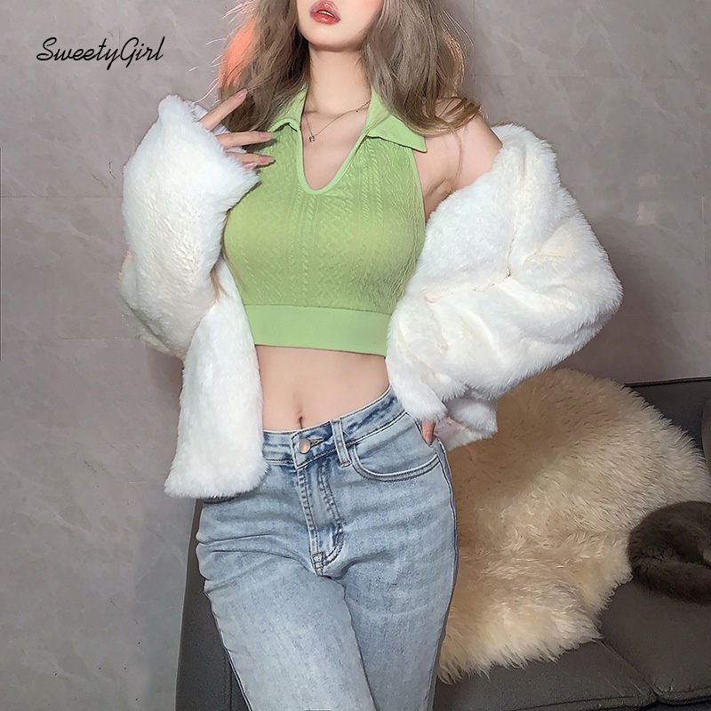 Áo Dệt Kim Cổ Chữ V Hở Lưng Màu Sắc Đơn Giản Dành Cho Nữ