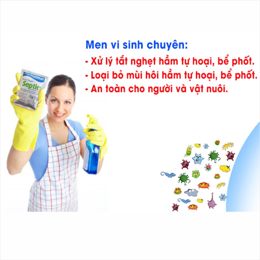 EcoClean SEPTIC - Men Vi Sinh USA Xử Lý Hầm Cầu Bể Phốt Tránh Hút Hầm - Gói 100g