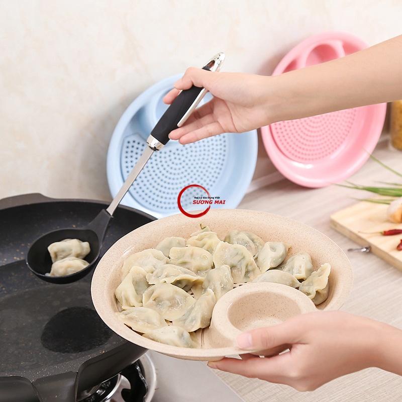 [Giá Sỉ] Dĩa Nhựa 2 Lớp Lọc Dầu Có Ngăn Chấm, Khay Nhựa Đựng Thức Ăn, Đồ Chiên Dầu Mỡ