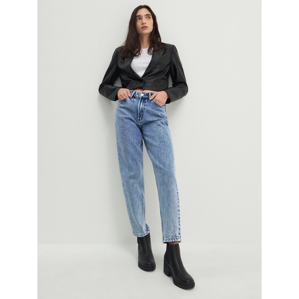 Quần Mom Jeans Nữ Lưng Cao Màu Xanh M-02F