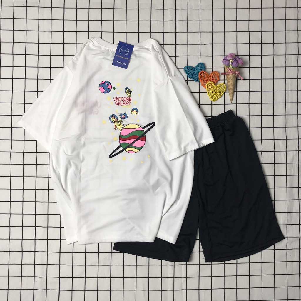 Set Đồ Bộ "Unicorn Galaxy" cartoon 3D Cute-Lapi VN Áo+ Quần Đùi Vải Thun Cotton Thoáng Mát, Freesize Đến 70kg