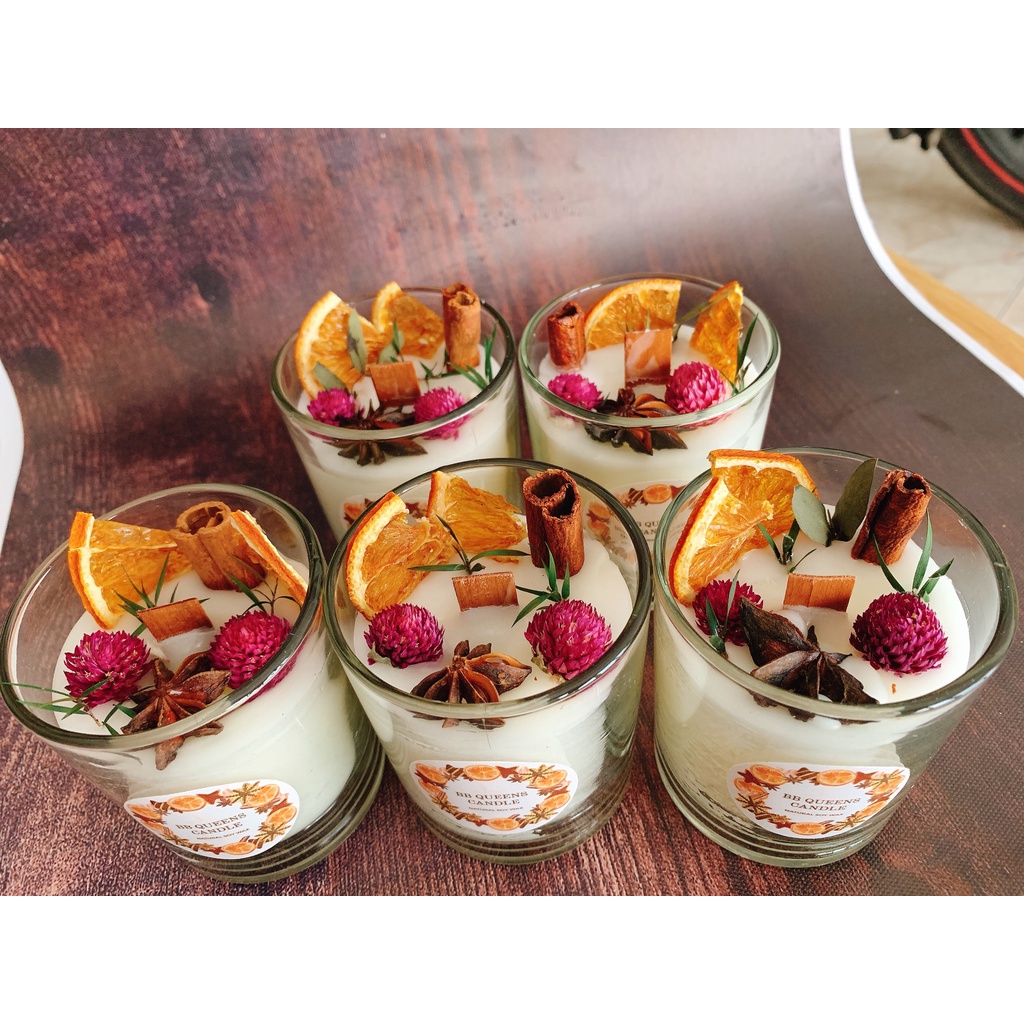 HỘP QUÀ NẾN THƠM trang trí hoa khô 180gr , Hương thơm 4 mùa _ gói set như hình