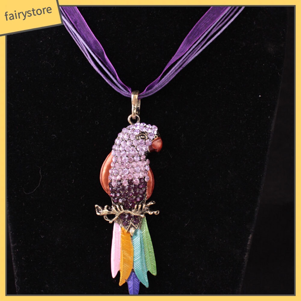 Dây chuyền ruy băng hình chim vẹt đa sắc phong cách Bohemia