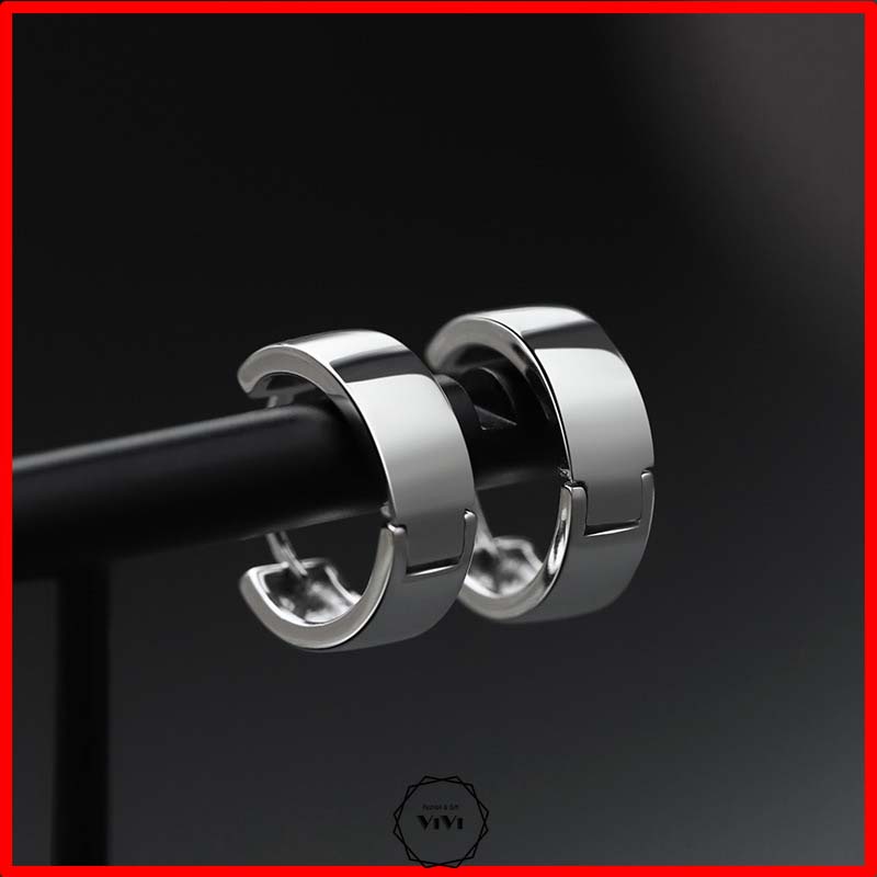 Bông tai bạc nam kiểu tròn trơn Basic 11mm – khuyên tai bạc ViVi_Gift