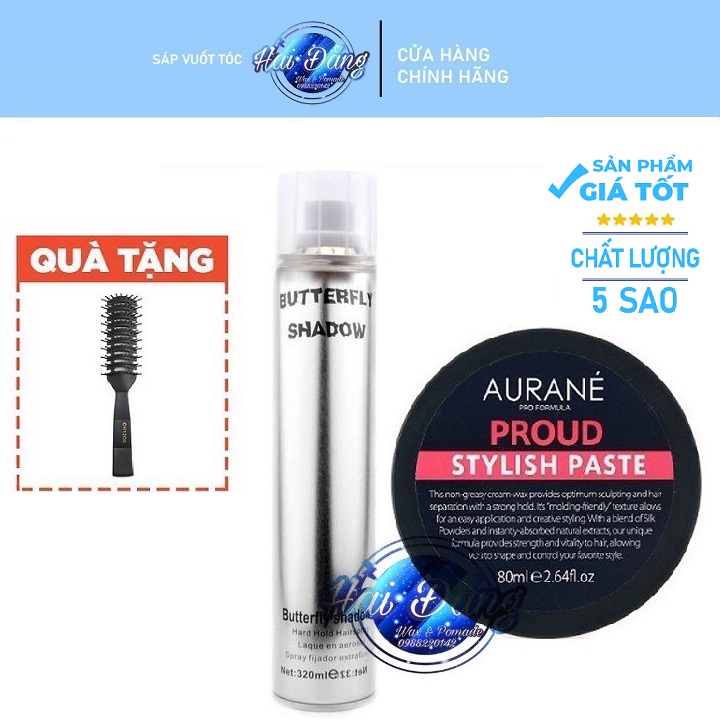 [CHÍNH HÃNG-TẶNG LƯỢC] COMBO Sáp vuốt tóc Aurane Proud Stylish Paste + Gôm xịt tóc Butterfly 320ml