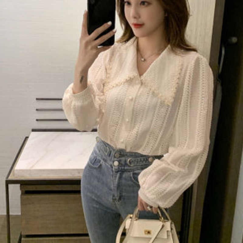 Áo Sơ Mi Ren Cổ Búp Bê Xinh Xắn Cho Nữ 156364 Áo Sơ Mi Thiết Kế Cỡ Lớn Phong Cách Phương Tây Thời Trang Cao Cấp Trẻ Trung