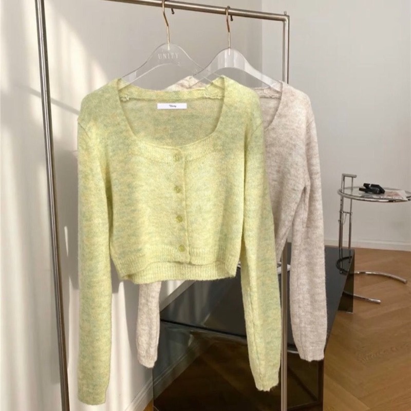 Áo khoác Cardigan dệt kim màu xanh bơ phong cách Hàn Quốc thời trang xuân hè cho nữ