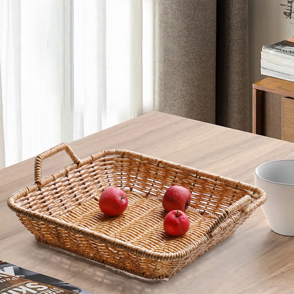 [Dolity2] Rổ Nhựa Đựng Bánh Mì / Trái Cây / Rau Củ / Rau Củ Giả Mây Đan Hình Chữ Nhật Màu Nâu Cho Nhà Hàng / Phục Vụ Thức Ăn