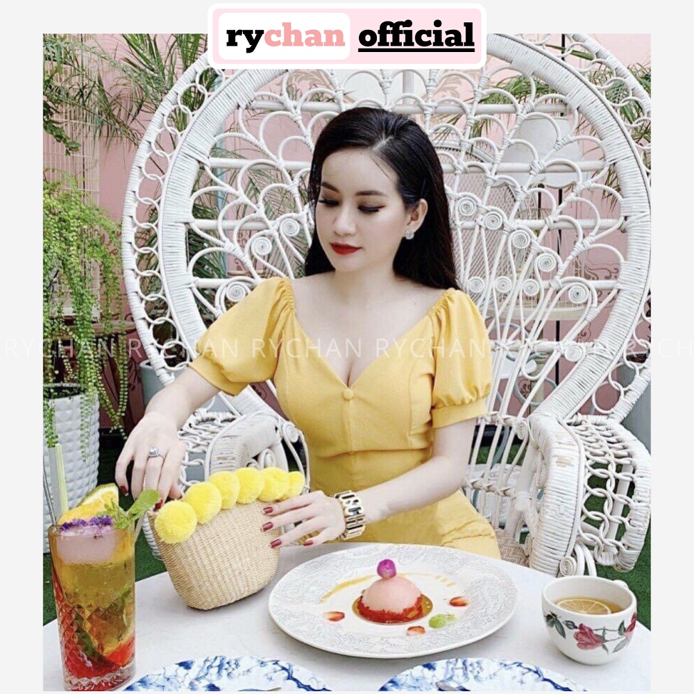 [Ảnh Thật Cuối] Đầm Xòe Dáng Dài Cổ V Đính Nút Bọc 3 Màu - DX869