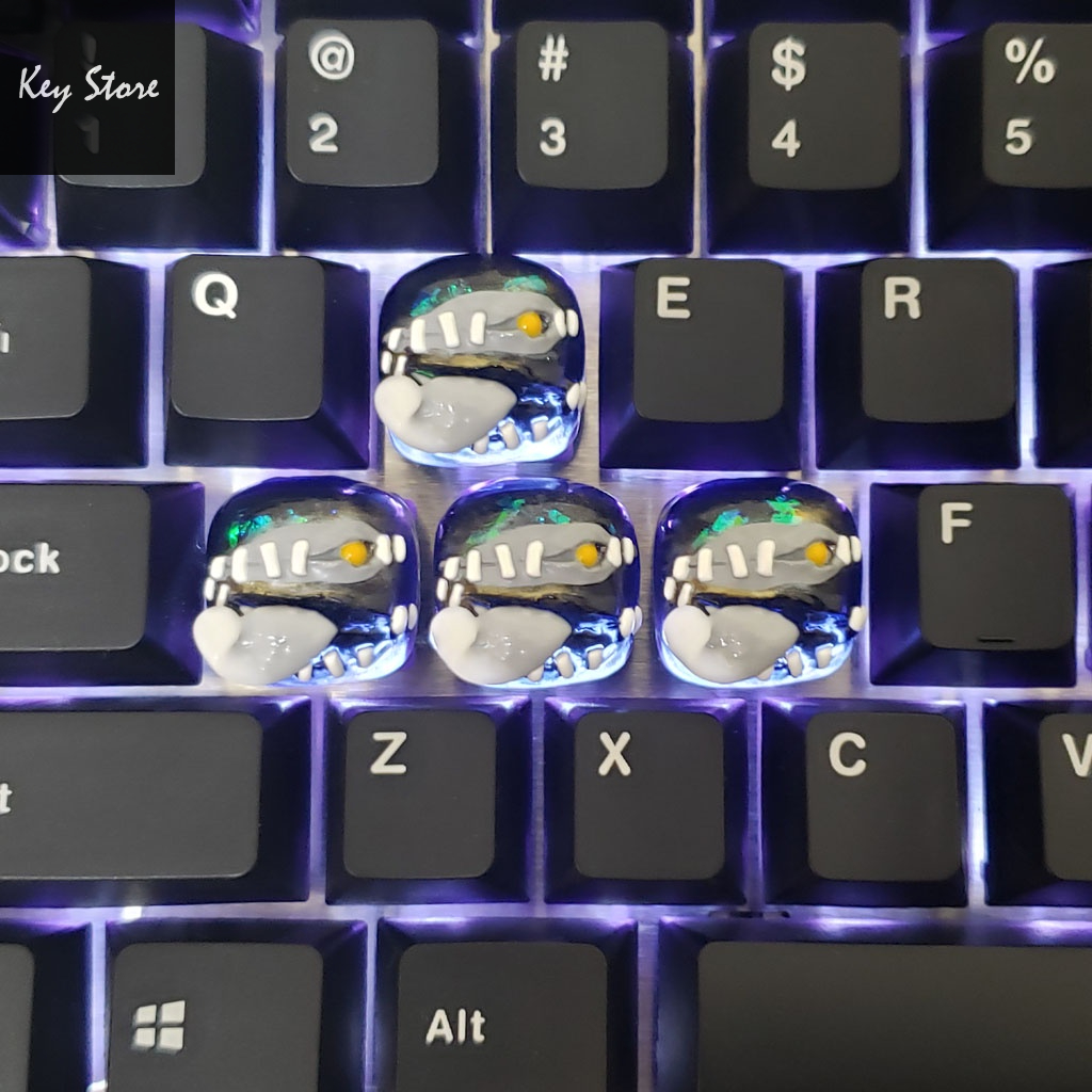 Nút bàn phím cơ artisan keycap voodoo màu đen xám có xuyên led