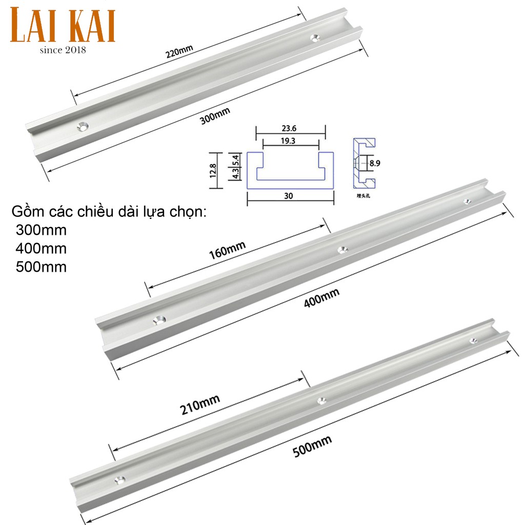 Ray trượt nhôm 300 400 hoặc 500mm 600mm