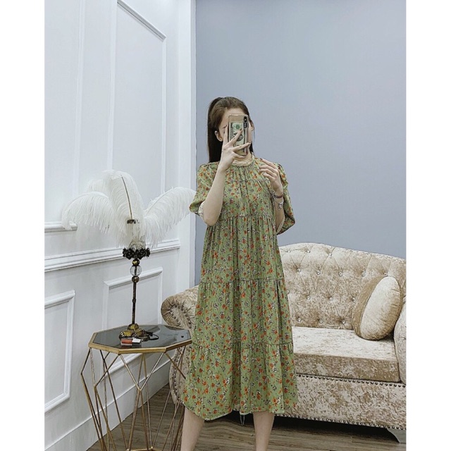 Váy bầu đầm bầu dáng dài chất lụa mát