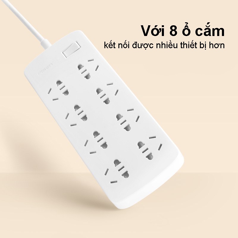 Ổ cắm điện Pisen 008(EP) (8 x AC ) dây dài 1.8m - Bảo Hành Chính Hãng 18 Tháng