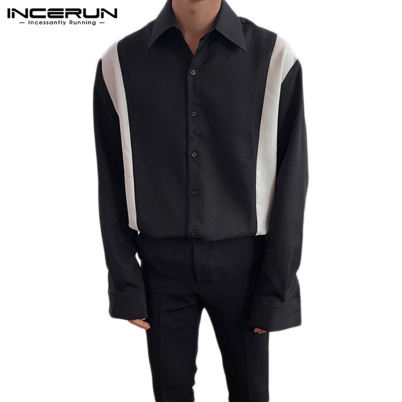 Áo Sơ Mi INCERUN Lụa Satin Tay Dài Phối Nút Cho Nam