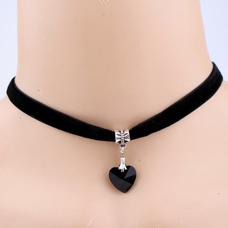 Choker nhung mặt pha lê tím cực cá tính