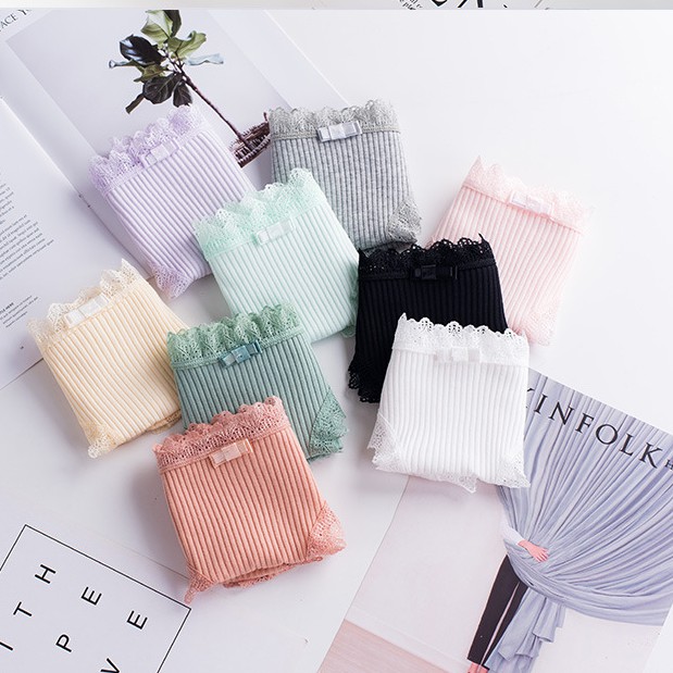 [Set 10 quần] Quần lót nữ cotton gân tăm viền ren quyến rũ phối nơ xinh xắn | WebRaoVat - webraovat.net.vn