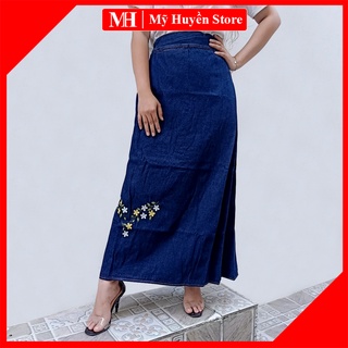 Váy Chống Nắng Vải Jean Dày Loại Tốt Thêu Hoa Mai Vàng Có Cài Nút Mỹ Huyền Store