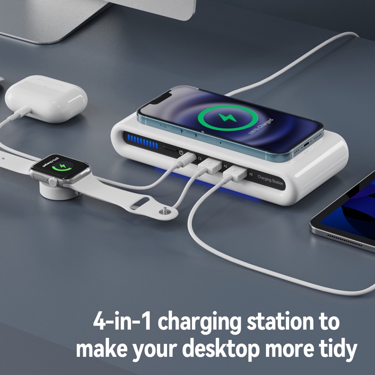 Bộ SạC Nhanh Không Dây 15W QI 5V3A Type-C USB 4 Trong 1 KèM Phụ KiệN