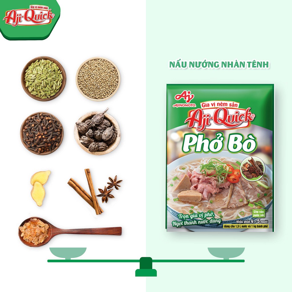 GIA VỊ NÊM SẴN PHỞ BÒ/ BÚN BÒ/ LẨU THÁI AJI-QUICK AJNOMOTO 57G