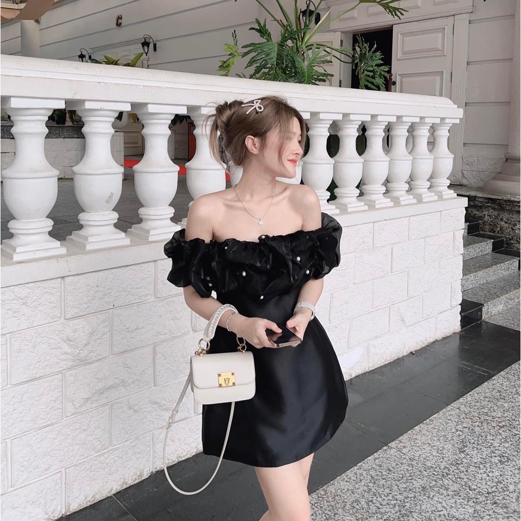 Đầm váy nữ trễ vai dự tiệc kết cườm dáng mini xinh đẹp thương cá tính
