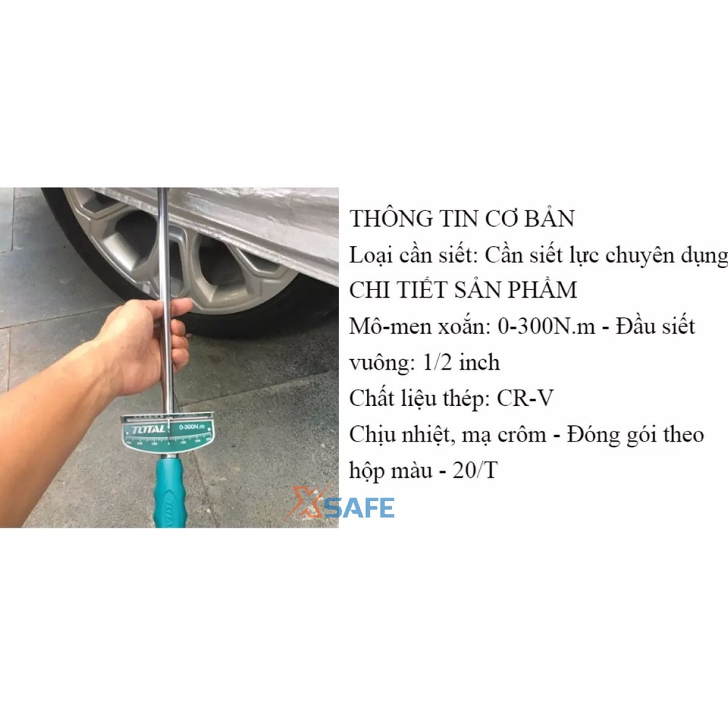 Cần siết lực TOTAL THPTW300N2 gọn nhẹ, chất liệu thép CR-V, chịu nhiệt, mạ crôm, mô-men xoắn 0-300N.m - chính hãng