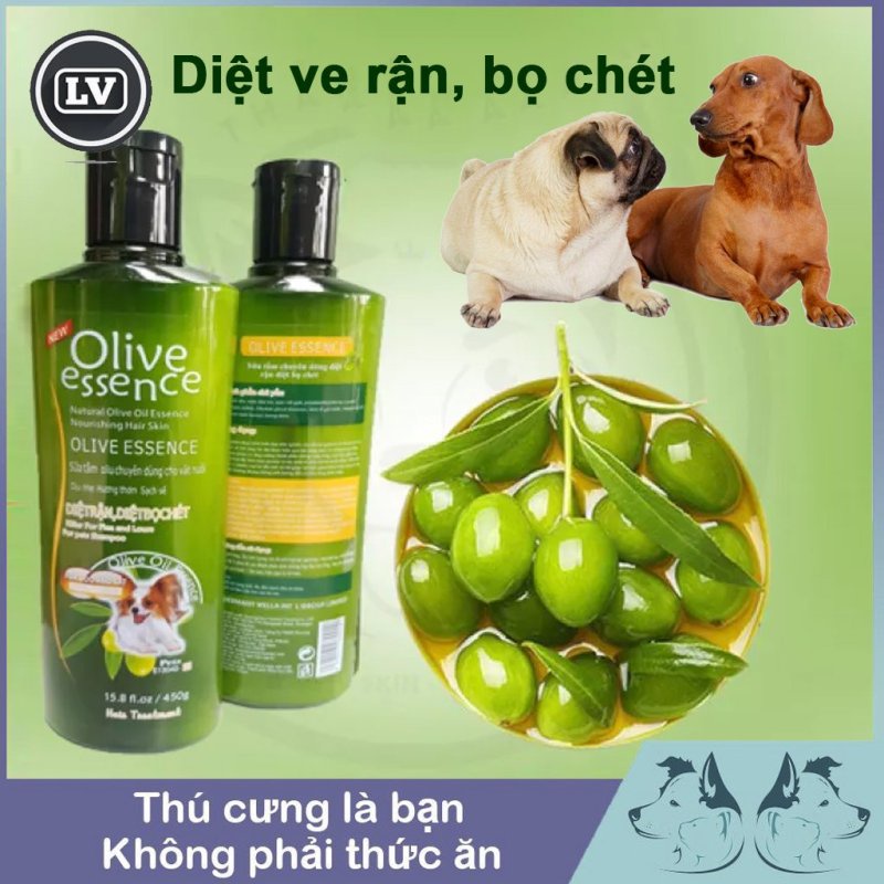 Sữa tắm diệt ve rận chó mèo- Dầu tắm Olive 450ml giúp mềm mượt lông, chăm sóc nuôi dưỡng lông, lưu hương thơm