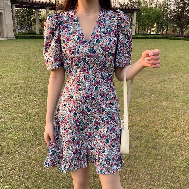 Váy đầm hoa zara họa tiết sang chảnh 💓 đầm đuôi cá tím - váy hoa dáng xòe tôn dáng