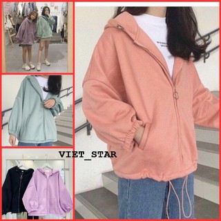 ÁO KHOÁC HOODIE UNISEX FORM RỘNG NỈ KÉO KHÓA DÂY RÚT