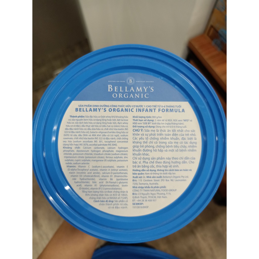 Sữa Hữu Cơ Bellamy's Organic Số 1 - 900g Date 2/2022