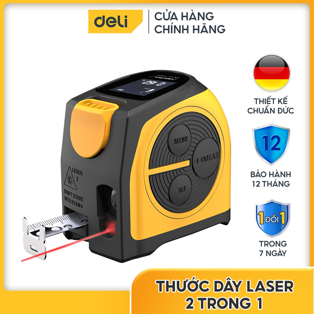 Thước đo đa năng laser 2 trong 1 cuộn thép Deli DL4172A - Cam kết chính hãng - Bảo hành 12 tháng 1 đổi 1