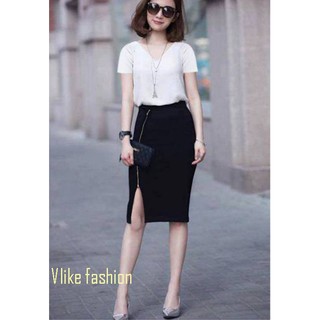 Chân váy xẻ sườn khóa đồng sexy, chân váy xẻ trước, chân váy bút chì xẻ trước, chân váy xẻ trước khóa đồng