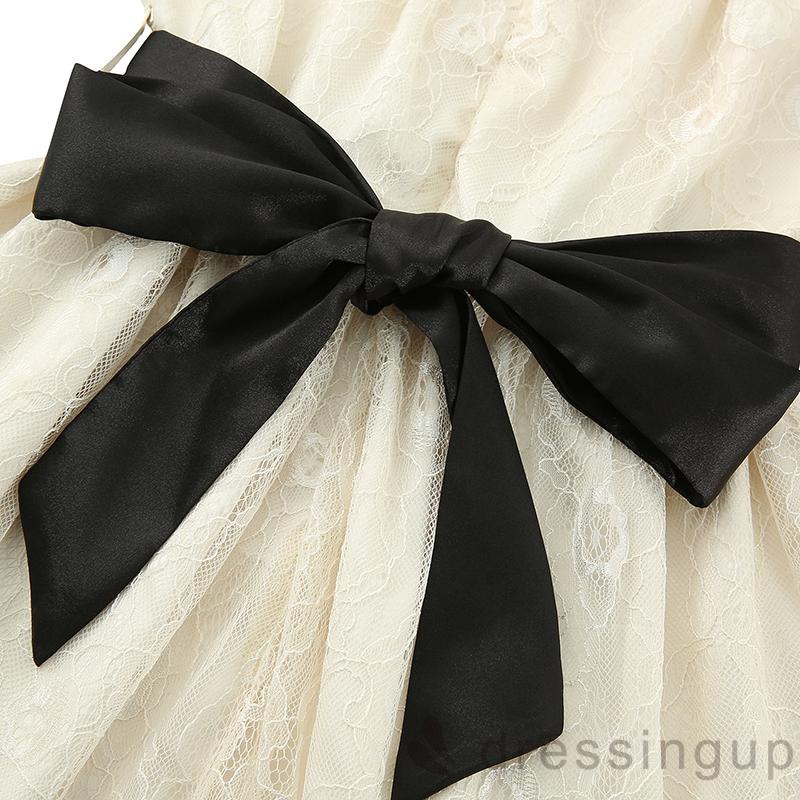 Đầm chữ A tay ngắn phối ren phong cách vintage thời trang cho nữ