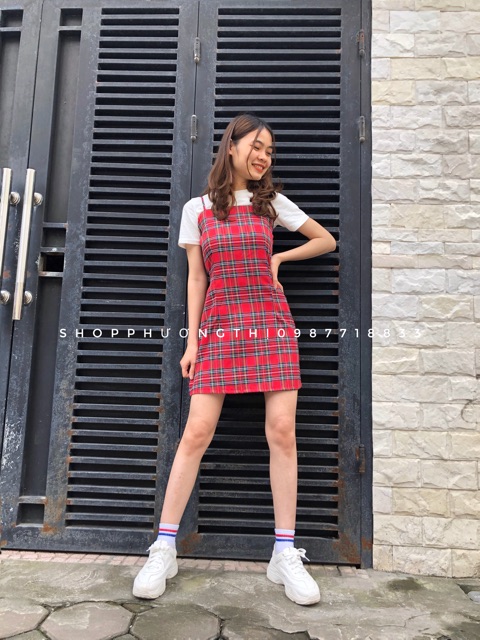 Váy kẻ caro hai dây ulzzang - váy kẻ hai dây caro ( hình shop tự chụp ) | BigBuy360 - bigbuy360.vn