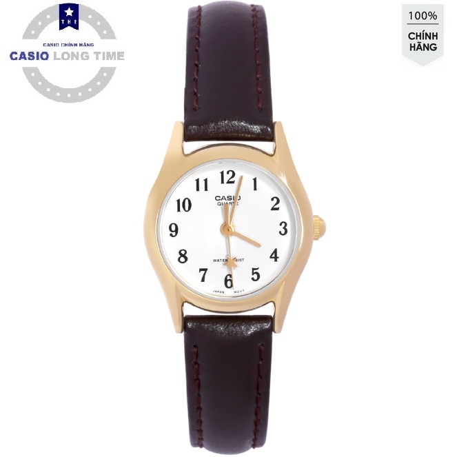 [Mã FARSBRT52 giảm 20% đơn từ 249K] Đồng hồ nữ Casio LTP-1094Q-7B4RDF Dây da nâu trơn - Mặt trắng viền vàng- chống nước