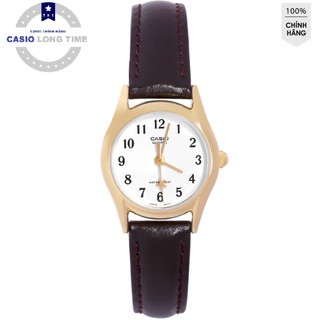Đồng hồ nữ casio ltp-1094q-7b4rdf dây da nâu trơn - mặt trắng viền vàng- chống nước
