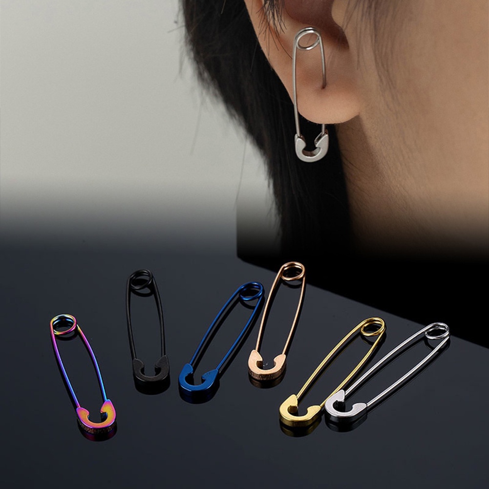 Khuyên Tai Thép Không Gỉ Hình Cây Ghim Giấy Độc Đáo Thời Trang