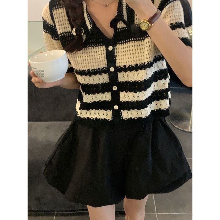 Áo Thun Dệt Kim Mỏng Cổ polo Tay Ngắn Thời Trang Dành Cho Nữ  tao bao