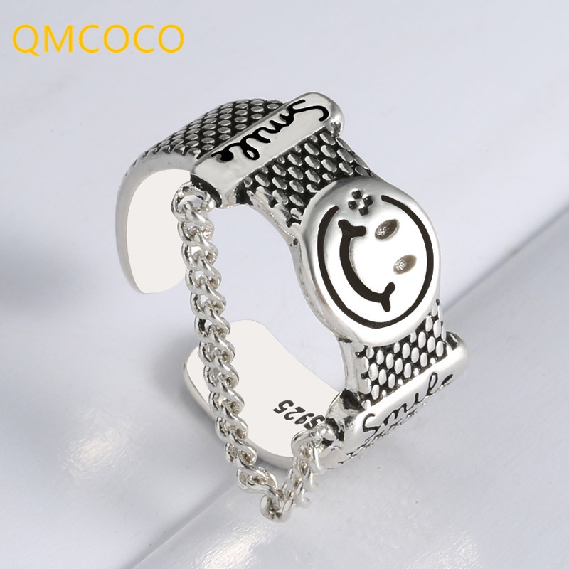 Nhẫn Bạc Hình Mặt Cười Phong Cách Gothic Thời Trang Sáng Tạo Có Thể Điều Chỉnh Cho Nữ