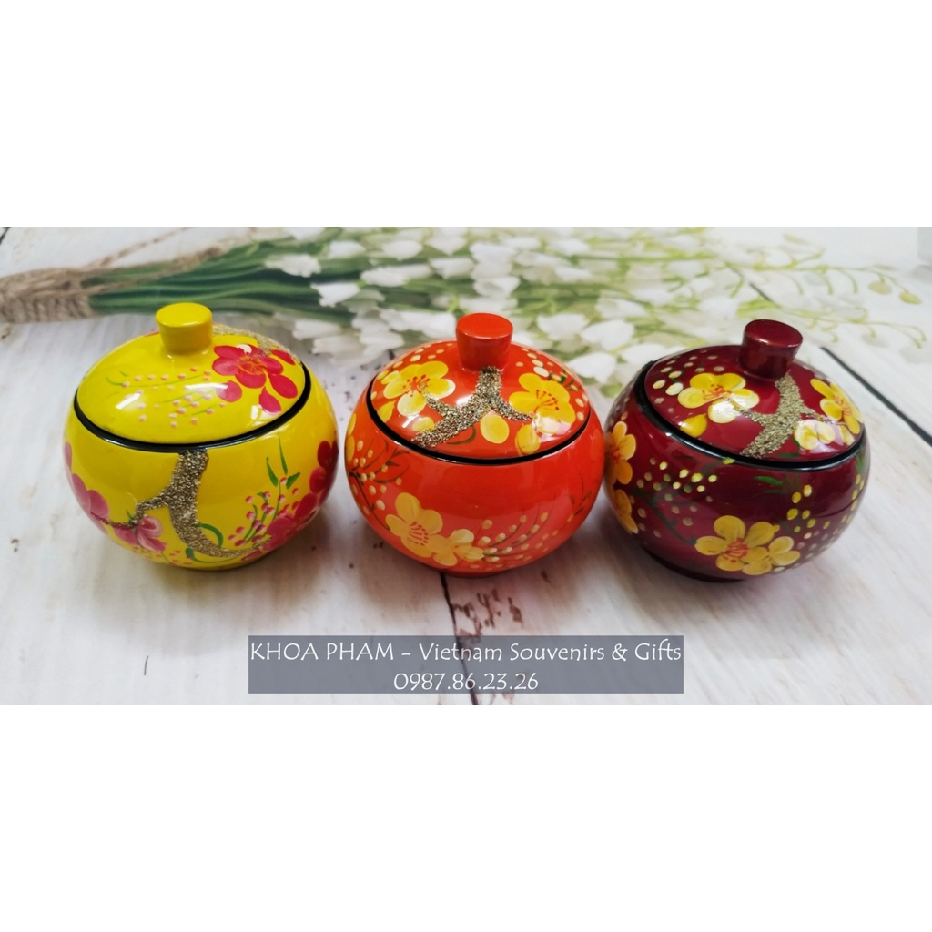 Hũ Kẹo Sơn Mài Hình Hoa Đào Tết Đường Kính 8 cm