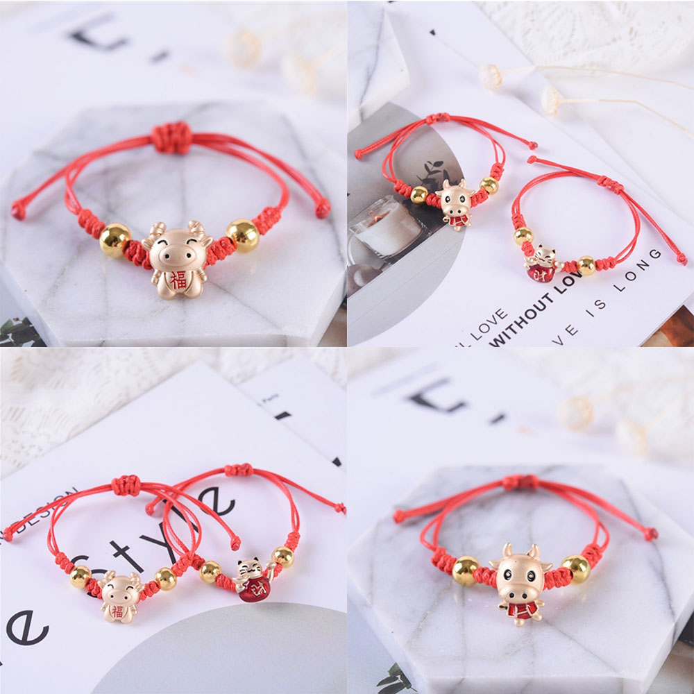 Vòng đeo tay dây bện đỏ đính hạt thiết kế đáng yêu thời trang dành cho nữ