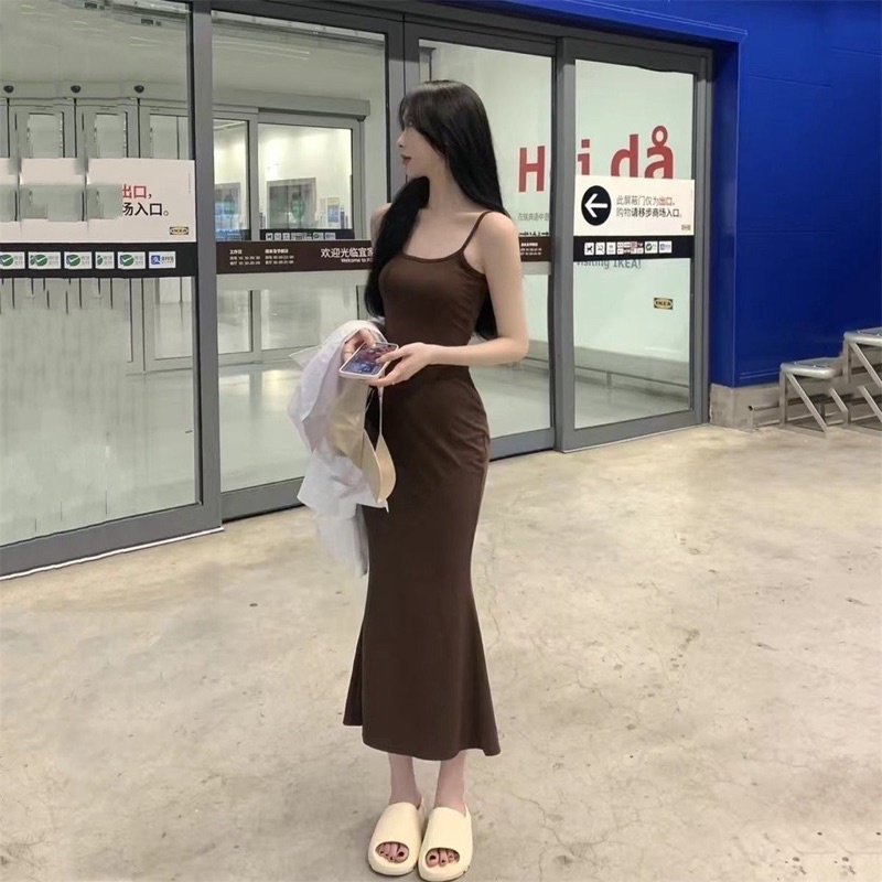 Đầm Body Nữ Hai Dây Đuôi Cá Form Dài Chất Thun Gân Đẹp