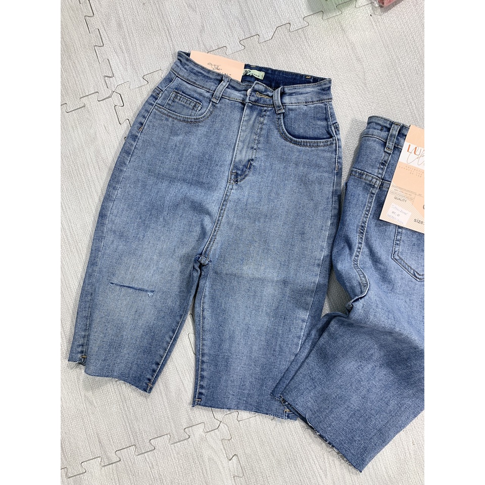 Quần jean ngố phom ôm chuẩn trơn cơ bản hai túi chất Jean co dãn đẹp may kỹ