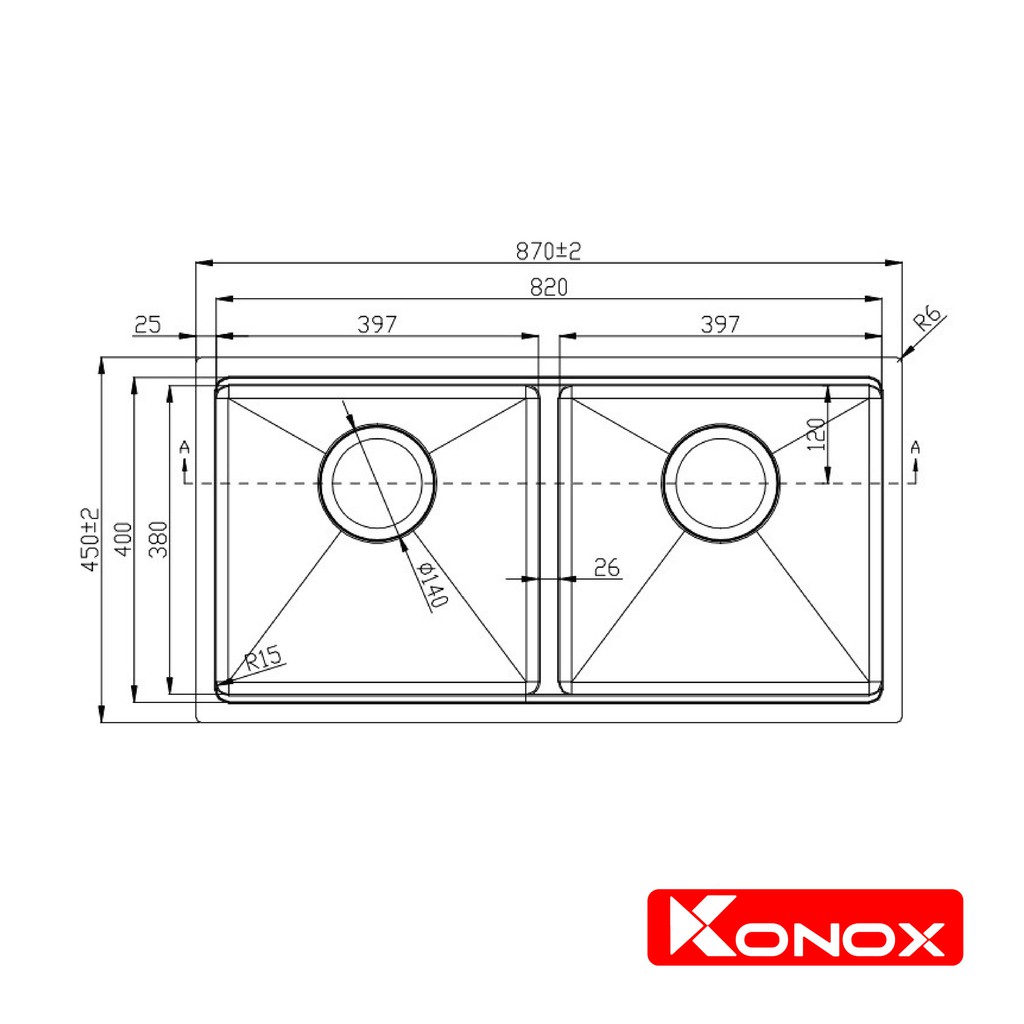 Chậu rửa bát inox KONOX Undermount Series KN8745DUB, inox 304AISI, full set gồm Siphon+Thớt gỗ+Rollmat
