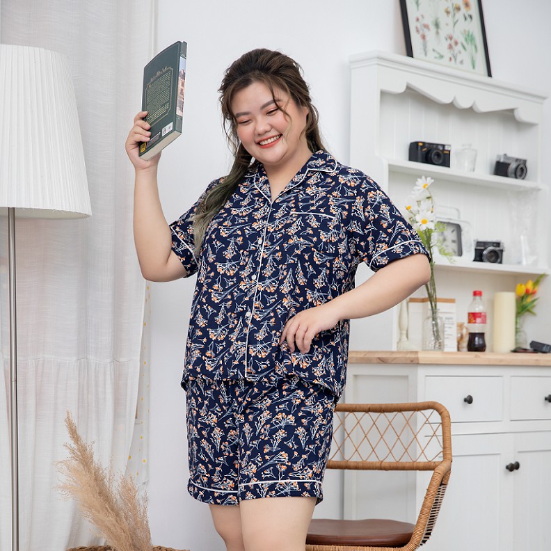 (55-85kg) Đồ bộ bigsize nữ mặc nhà Short Pijama đùi hoa nhí xinh xắn - Hàng thiết kế Mĩm Store