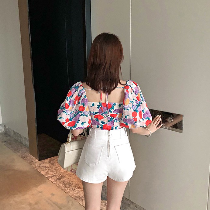 Zara Morocco full tag - Áo Zara họa tiết hoa tay bồng xinh đẹp AH10TBG59N9