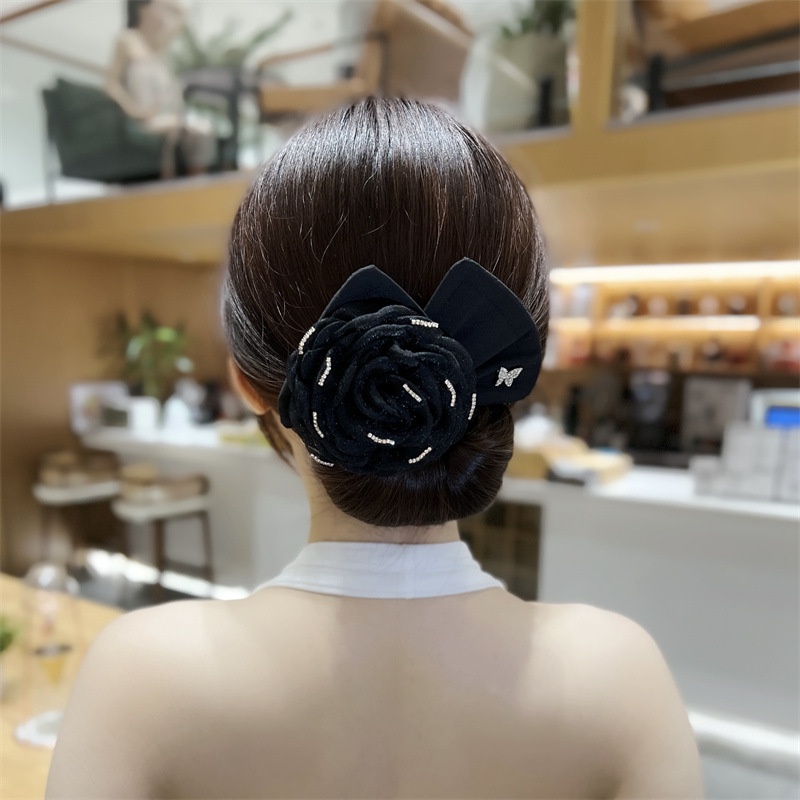 Kẹp Tóc Đính Hoa Trà Đen Trắng Thời Trang Cho Nữ
