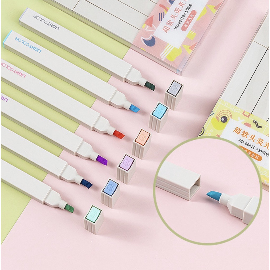 Set 6 bút highlight đánh dấu pastel vuông màu pastel xinh xắn trang trí sổ bullet journal