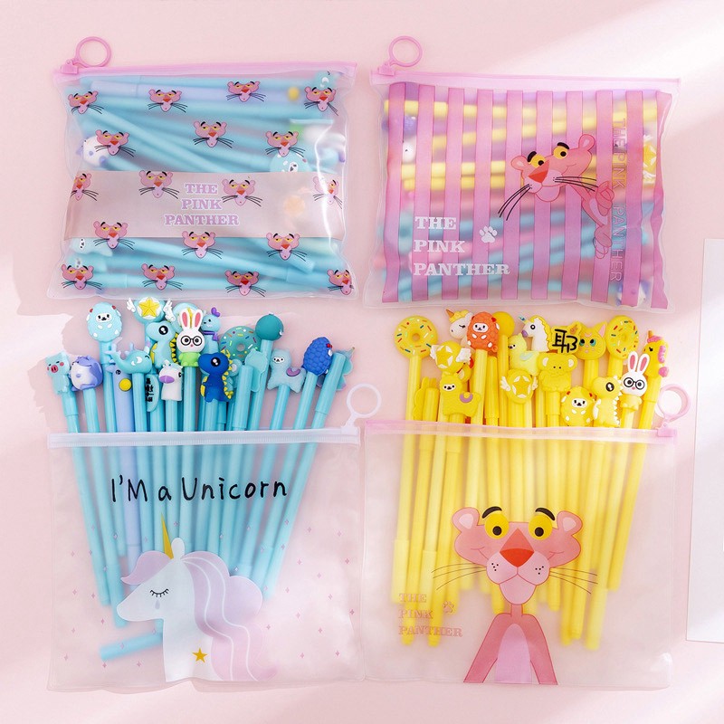 Set 20 chiếc bút bi mực nước siêu xinh nhiều hình cute kèm túi zip