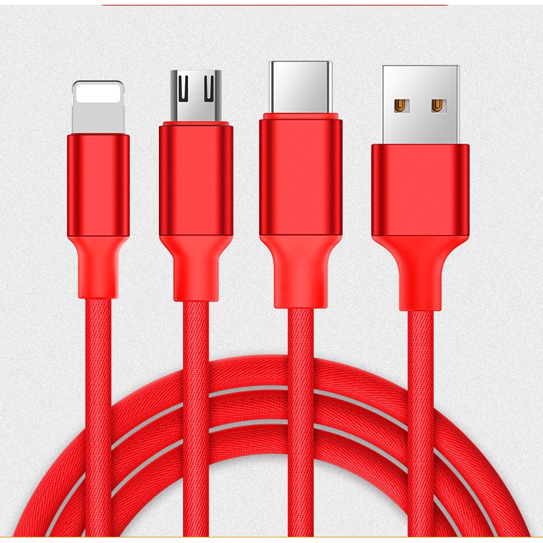 Cáp sạc và truyền tốc độ cao 3 in 1 (Type C, Lightning, micro USB)