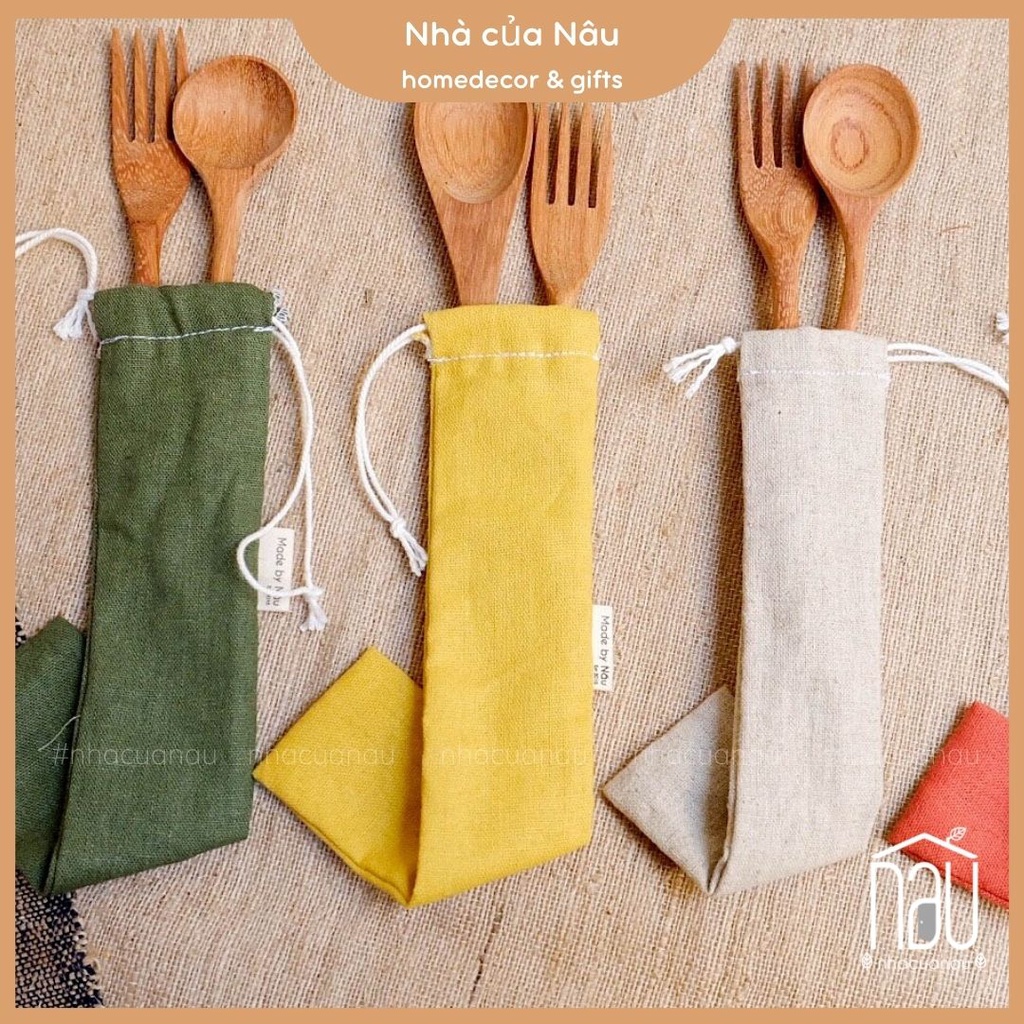 Túi vải đựng ống hút thìa dĩa cá nhân bàn chải đi du lịch